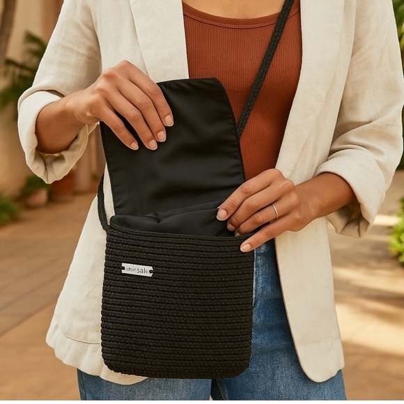 THE SAK Crocheted Black Mini Crossbody Bag - Perfect for Everyday Chic - Picture 1 of 8